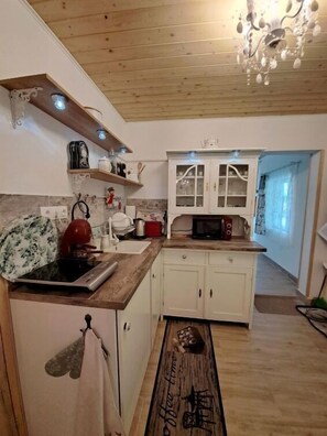 Kühlschrank, Mikrowelle, Kochgeschirr/Geschirr/Besteck