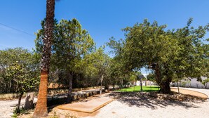 A park with a sandbox, palm trees, and a green field. - Private Vale do Lobo resort with soccer pitch for 51 people (Almancil)