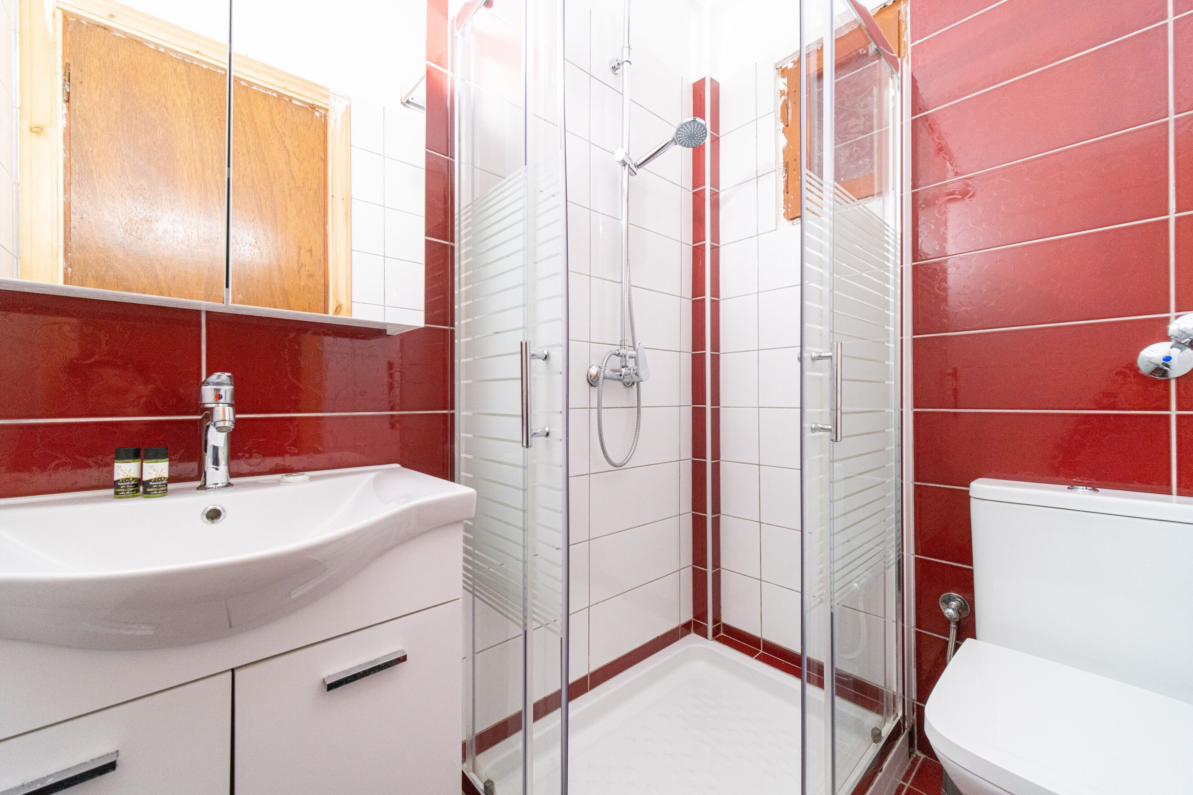 Een douche, gratis toiletartikelen, een haardroger, handdoeken
