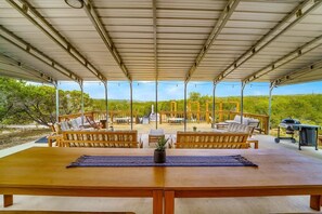 Outdoor dining - El Sol | Stargazer Tent | Pet-Friendly Pool Access (Dripping Springs)