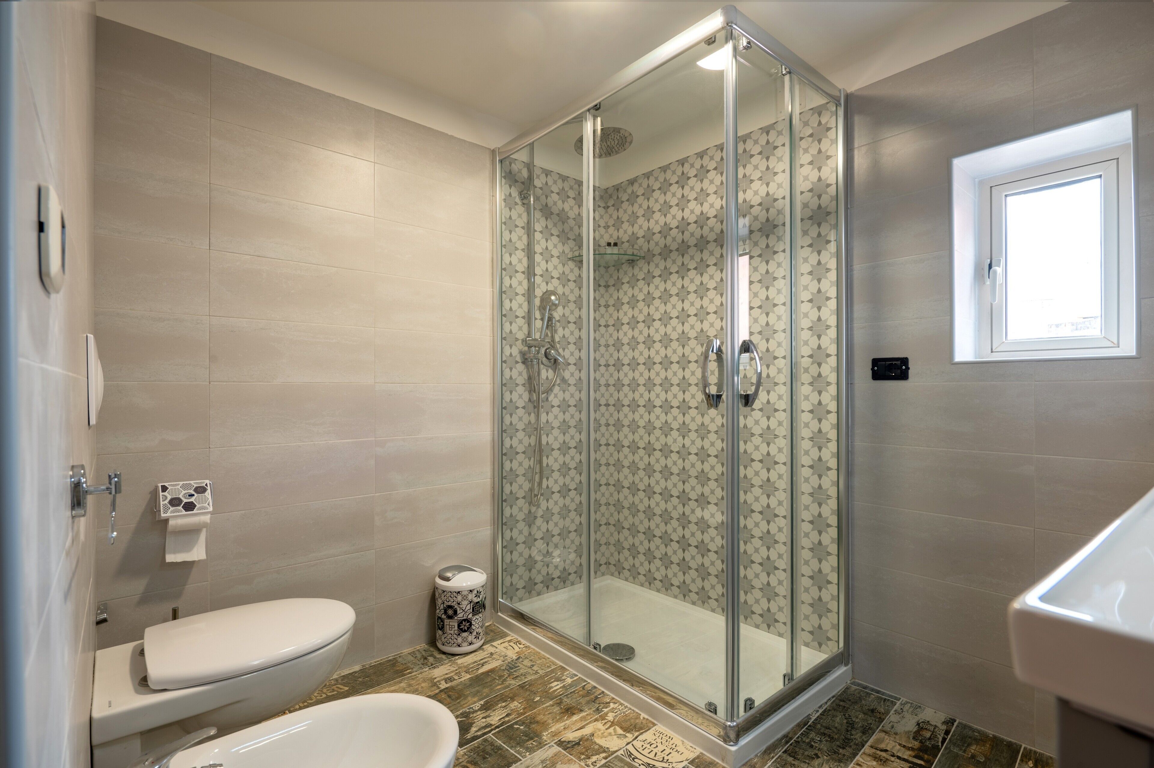 Shower, free toiletries, hair dryer, bathrobes