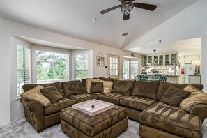 Living area - Ridgecrest Rendezvous -  Huge Wrap-Around Deck - Perfect for Sunbathing or BBQ-ing by Yosemite Region Resorts (Groveland)