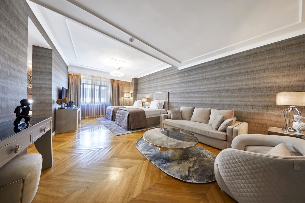 Premium bedding, free minibar items, in-room safe, laptop workspace
