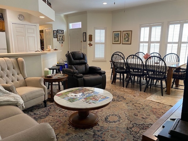 Smart TV, DVD player, books, video library
