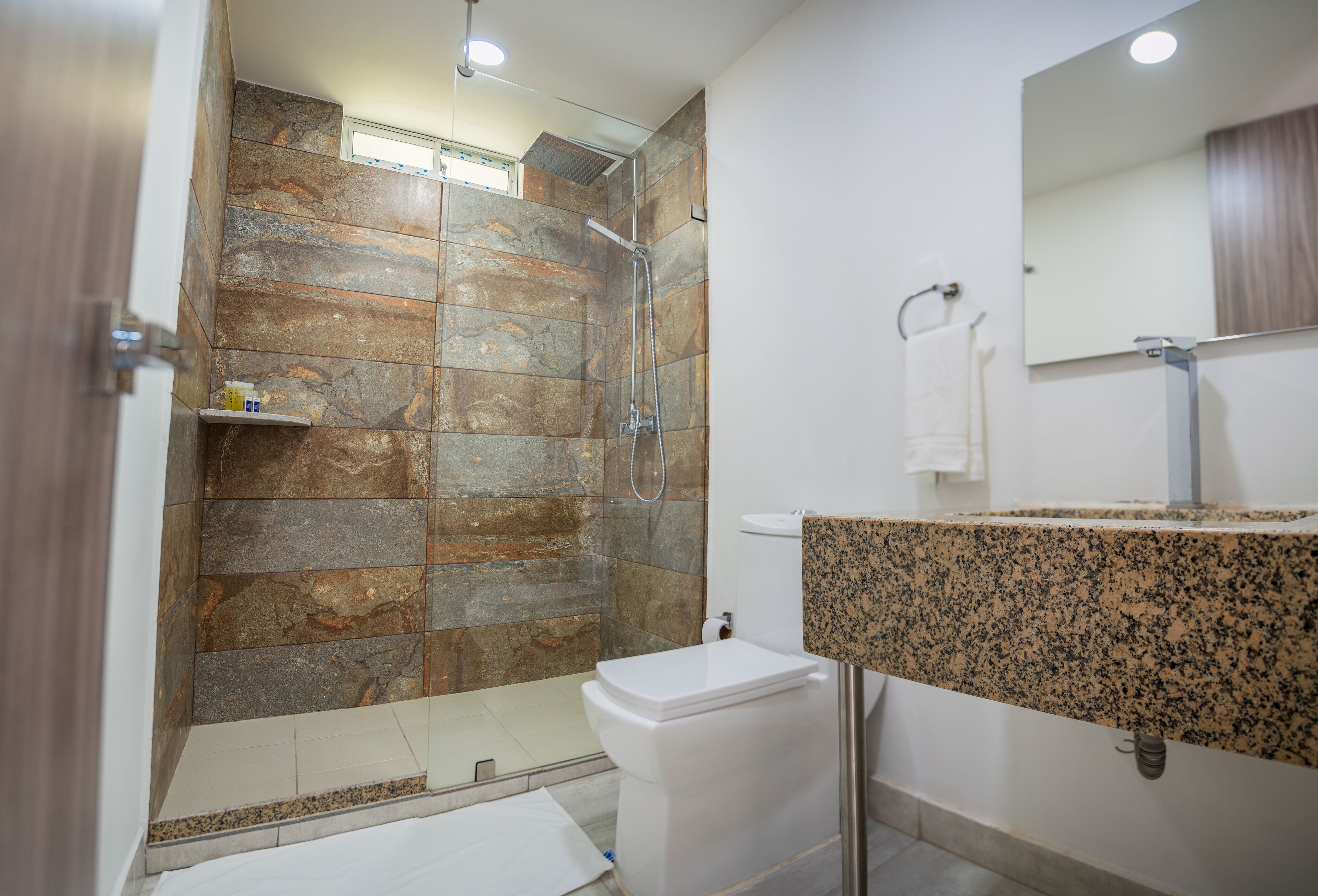 free toiletries, towels, soap, toilet paper