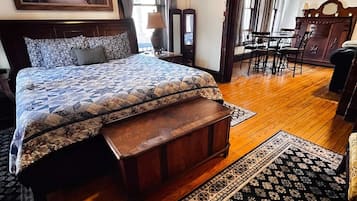 1 bedroom, desk, iron/ironing board, travel crib