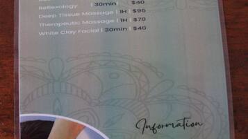 Aromatherapy, deep-tissue massages, Swedish massages, sports massages