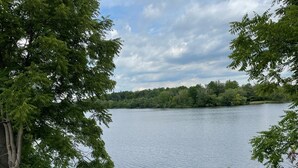 A calm lake surrounded by dense trees and greenery. - Spacious house, 5 min walk to downtown- cafes, restaurants, and pubs (Peterborough)