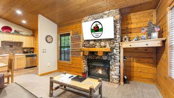 TV connectée, cheminée, lecteur de DVD