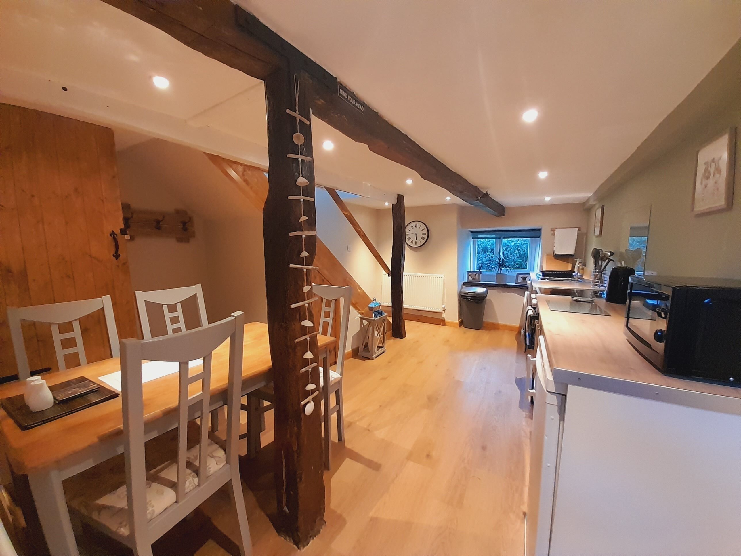 Fridge, microwave, electric kettle, toaster