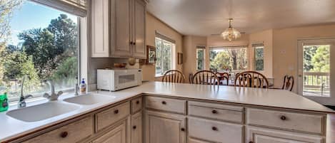 Fridge, microwave, oven, dishwasher