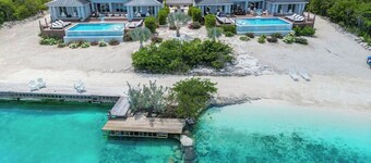 Luxury beachfront villa with dock and a private large heated pool. For 10 people