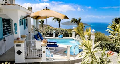 Spacious Hillside Villa w/ heated pool, wrap around balcony, vast ocean views