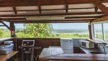 Een koelkast, een magnetron, een koffiezetapparaat/waterkoker