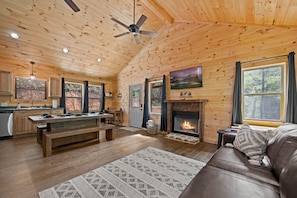 Smart TV, fireplace, video games