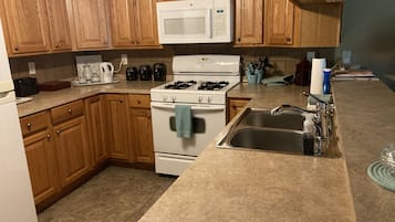 Frigorífico, microondas, horno y placa de cocina
