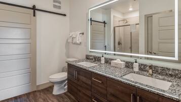 Family Apartment, 2 Bedrooms, Non Smoking (Self Check-in with Virtual Front Desk) | Bathroom | Hair dryer, towels, soap, shampoo