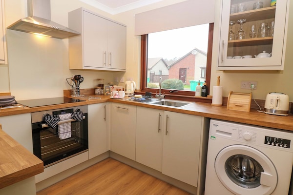 Fridge, electric kettle, toaster, cookware/dishes/utensils