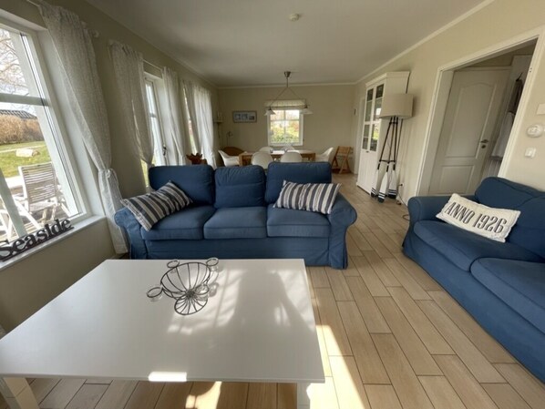 TV, fireplace, books, stereo