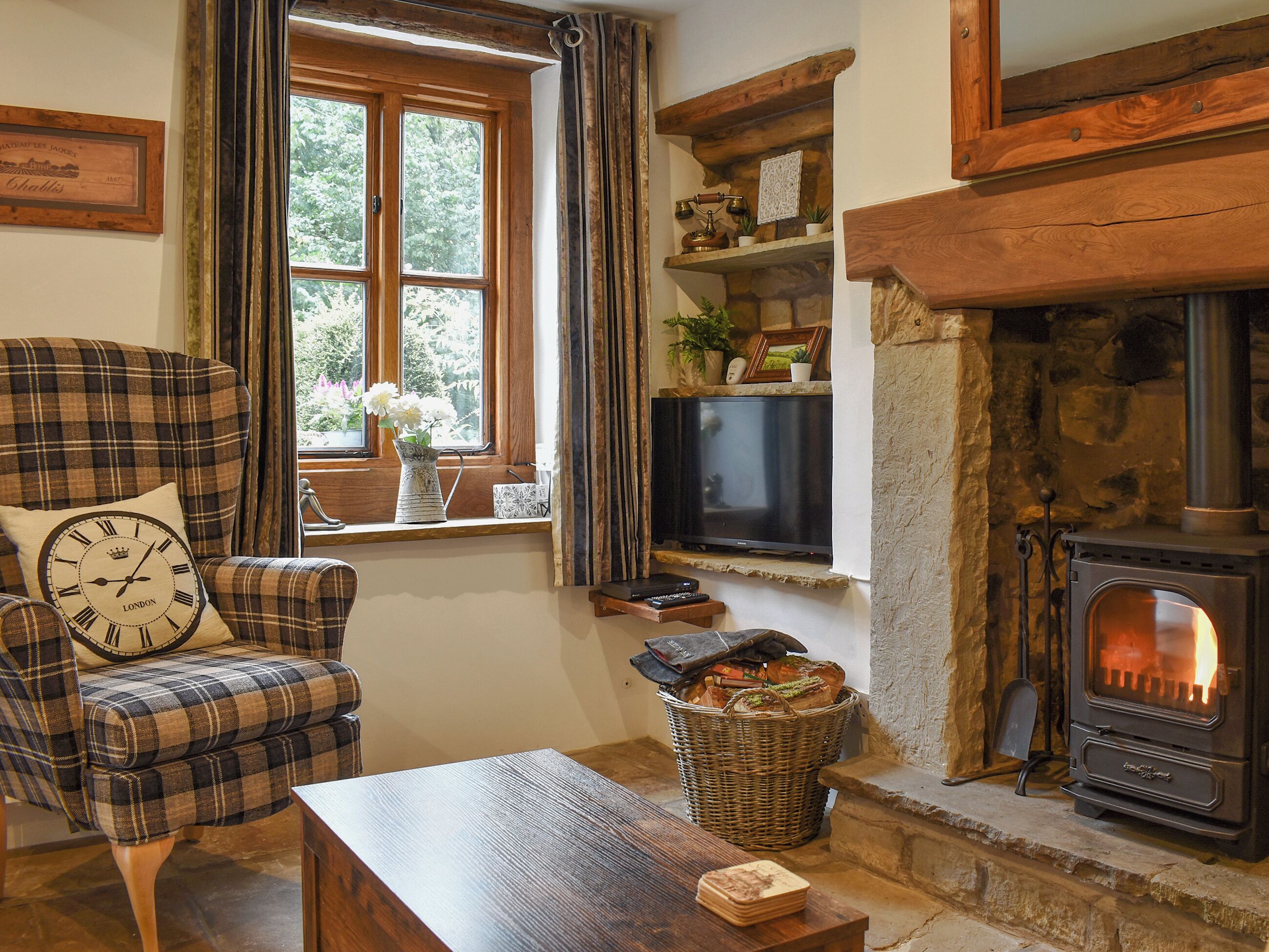 TV, fireplace