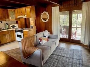 TV, fireplace - Cabin 3 with beautiful view of Campbell Creek, 2 Bedroom 1 Bath (Maggie Valley)