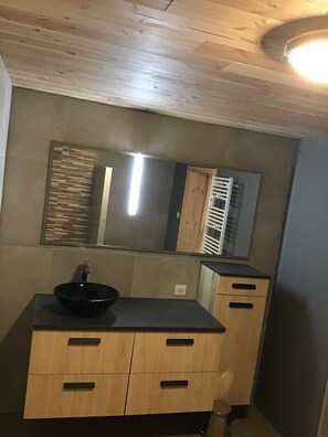 Bathtub, hair dryer, towels, toilet paper