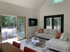 Smart TV, chimenea y monitor de computadora