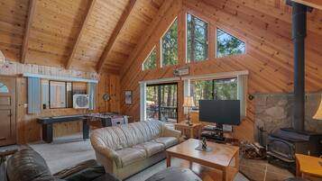 TV, fireplace, DVD player, foosball