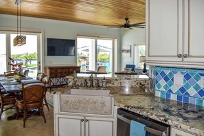 Fridge, microwave, oven, stovetop - House with Pool, Tiki Bar, and Dock/Boat Slip in Treasure Cay, Abaco (Treasure Cay)