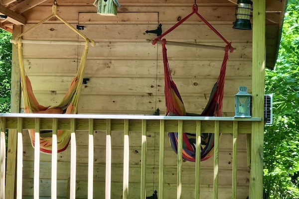 Hammock swings are easily hung on the porch for a relaxing afternoon.