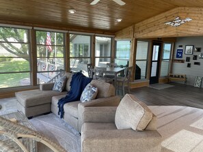 TV connectée, cheminée, lecteur de DVD, livres