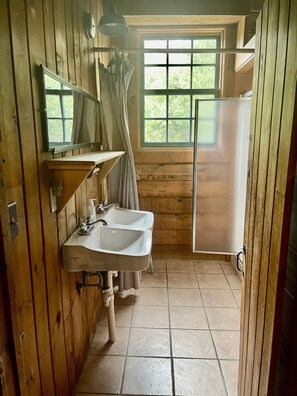 Shower, soap, toilet paper