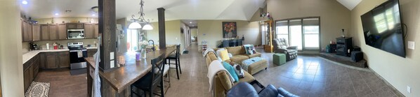 Smart TV, fireplace, foosball, table tennis