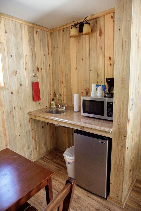 Fridge, microwave, coffee/tea maker