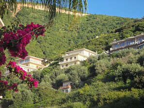 A hillside residential area with houses featuring balconies and terraces. - Valza Boutique Hotel (Vlorë)