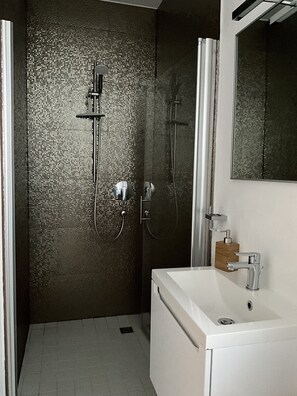 Regadera, secadora de cabello, toallas, jabón 