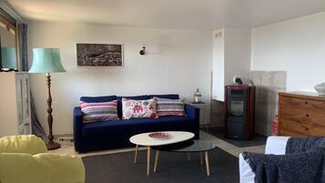 Fernseher, Kamin, DVD-Player, Bücher