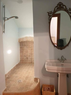 Regadera, secadora de cabello, bidet, toallas 