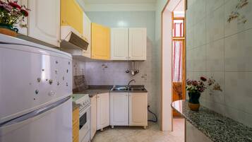 Fridge, oven, stovetop, cookware/dishes/utensils