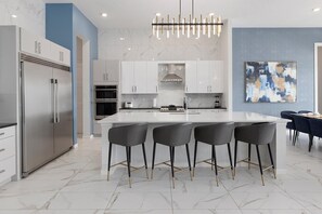 Fridge, microwave, oven, stovetop - Glam Villa w/ Casino RM, Arcade, Theater, Mini World Theme BR & Gym - Near Parks (Davenport)