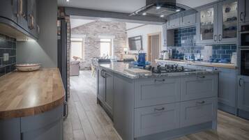 Full-sized fridge, microwave, oven, stovetop