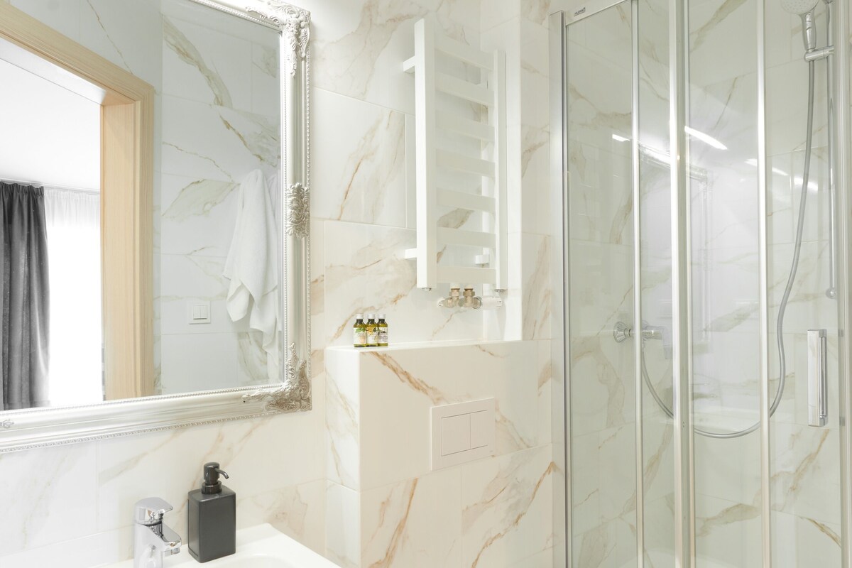 Bathroom | Shower, hair dryer, towels, soap