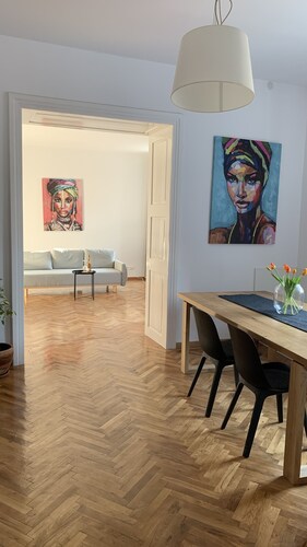 Old building apartment in the pedestrian zone