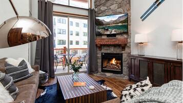 TV, fireplace, DVD player, foosball