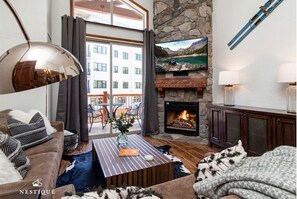 TV, fireplace, DVD player, foosball