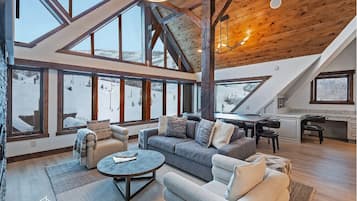 Televisie, een open haard en boeken