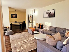 Smart TV, fireplace, foosball, table tennis