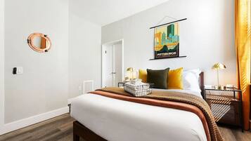 1 bedroom, memory foam beds, desk, iron/ironing board