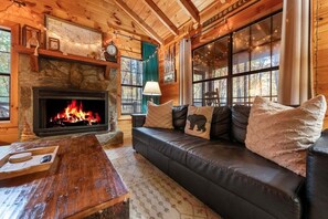 Smart TV, chimenea y libros