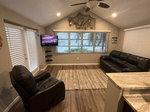 Smart TV, fireplace, video games